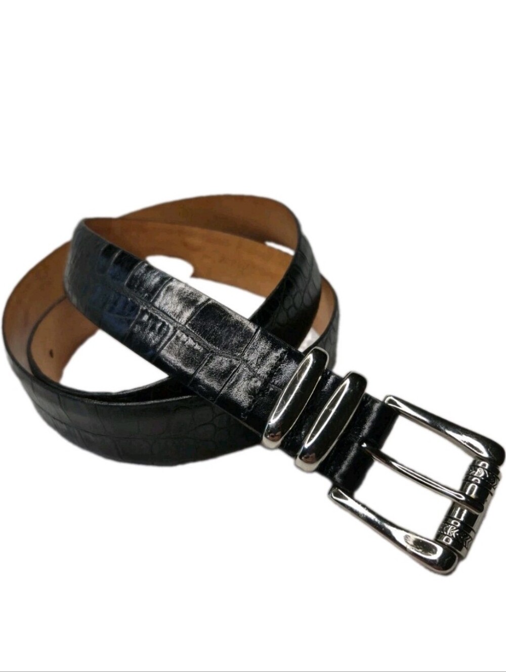 Martin Dingman Black Alligator Grain Saddle Leather Dress Belt Sz 42 Made In USA